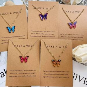 NECKLACES!! Butterfly Charm Chain Necklaces (sterling silver chain)(various color options)