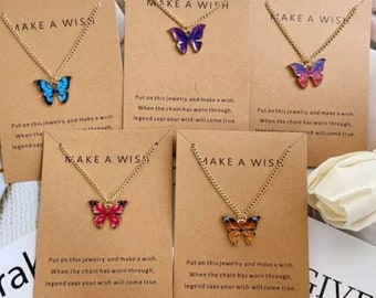 NECKLACES!! Butterfly Charm Chain Necklaces (sterling silver chain)(various color options)