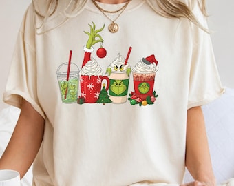 Grinch Christmas Coffee Sweatshirt, Holiday Drinks Shirt,Grinch Latte Cups Tee,Christmas Starbucks Shirt, Grinch Coffee Lover Christmas Gift