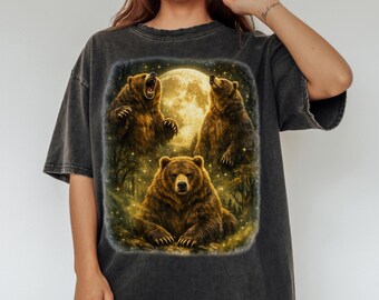 Three Bears Moon Shirt, Grizzly Bear Graphic Tee, Cottagecore Bear Shirt, Comfort Colors, Vintage Bear Moon, Wildlife Shirt, Bear Lover Gift