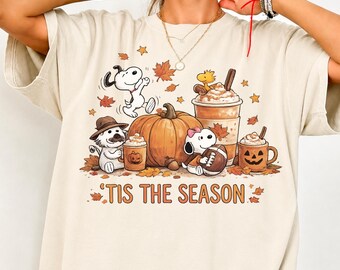 Comfort Colors® Vintage Beagle Dog Fall shirt, Charlie Brown Fall Friends Tee, Fall Vibes Dog shirt, Autumn Leaves, Funny Cartoon Dog  shirt