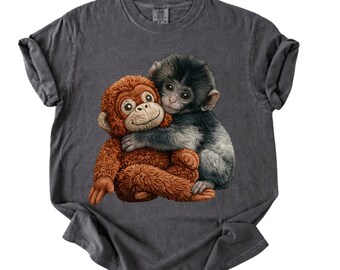 Baby Monkey Hug Shirt, Cute Monkey Graphic Tee, Comfort Colors, Adorable Baby Monkey Gift, Monkey Lover Shirt, Cute Animal Tee,Wildlife Gift