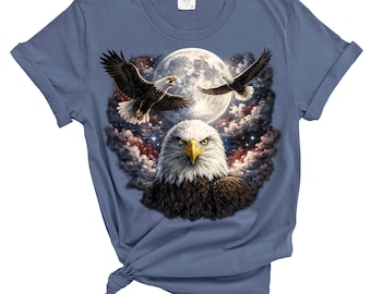 Bald Eagle Moon Shirt, Three Eagles Graphic Tee, Patriotic American Eagle Comfort Colors Shirt, Eagle Lover Gift, 4th of July Shirt