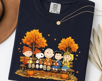 Comfort Colors® Dog Thanksgiving tshirt, Charlie Brown Fall Friends Tee, Fall Vibes Dog shirt, Autumn Leaves, Funny Cartoon Dog  shirt