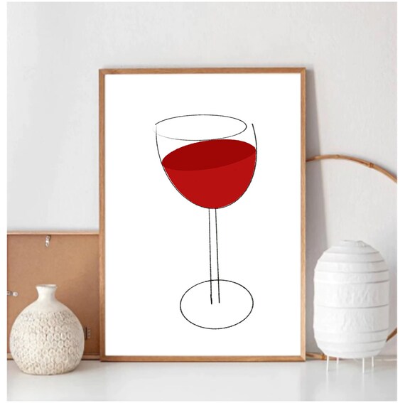 Wine glass poster hand drawn download kitchen wine lover Etsy