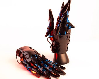 Guantes Cyberpunk Resina fotosensible Impresión 3D Cyberpunk Cosplay Guantes mecánicos guantes luminosos personalizables