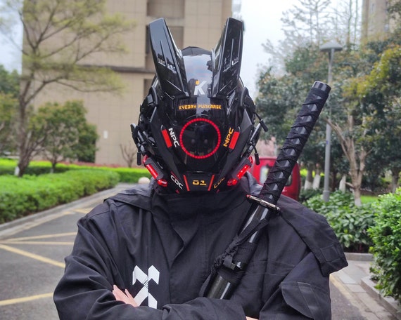 NEW Cyberpunk Helmet Mask with Light Halloween Helmet Cosplay Cyberpunk  Costume