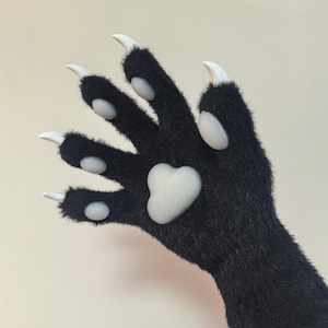 Peut inclure: Gant de patte en fourrure noire avec des griffes et des coussinets blancs.