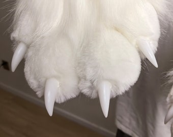 Long Ver Fursuit paws - furry Gloves Accept custom commissions cosplay White brown - SCLMRO