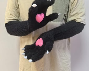 Long Arm Fursuit Kigurumi Paws: Slimming Claw Kigurumi with heart Pads