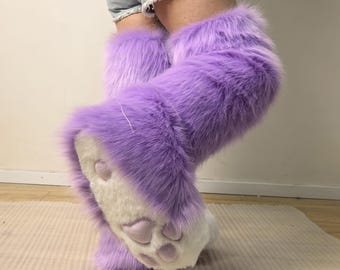 Knee High Fursuit Feet Paws Extra Long Indoor Furry Shoes for Fursona SCLMRO