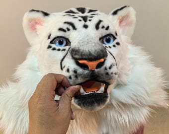 Realistic Snow Leopard Fursuit Head: Big Cat Cosplay
