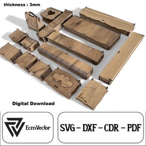 Pudełko i okładka wycinane laserowo Pudełko prezentowe pliki dxf, Svg, cdr, pdf, AI Plan wycinany laserowo Glowforge 15 szt.