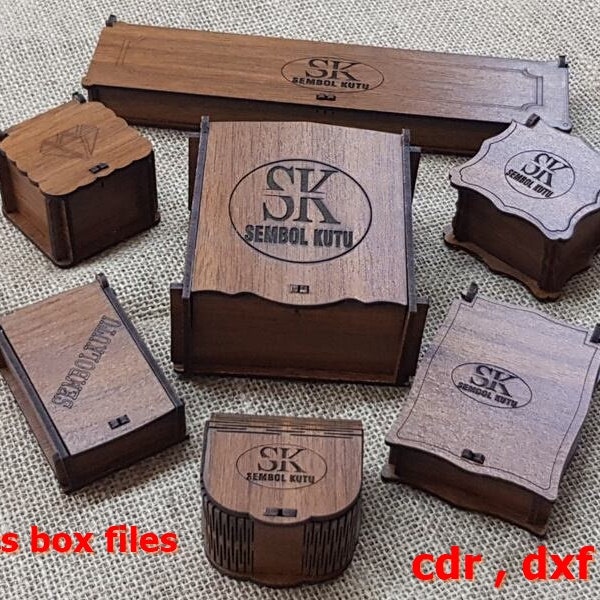 Laser cut Box and Cover Bundle Gift box dxf ,cdr  files laser cut plan 15 Pcs
