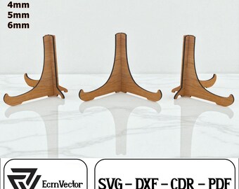 Soporte de caballete de 6 tamaños cortado con láser, soporte para placas, cdr, dxf, pdf y svg, archivos cortados con láser Glowforge, exhibición de marcos de fotos, soporte de caballete, soporte de marco