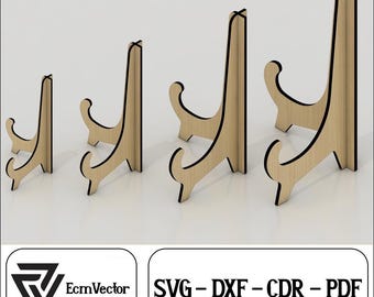 Caballete cortado a láser, soporte para placas y fotos, 4 tamaños (svg, dxf, cdr, pdf)