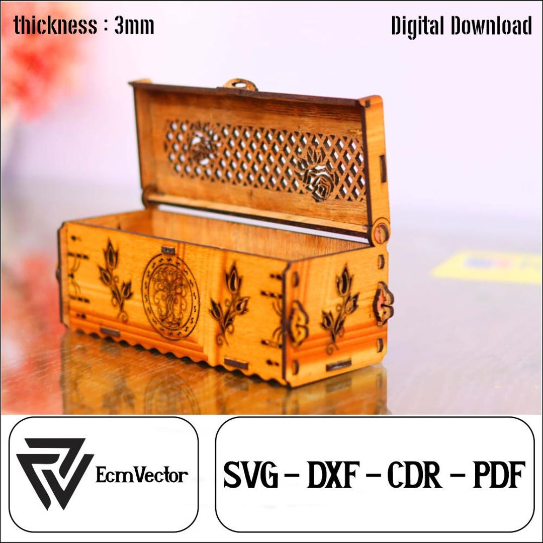 Laser Cut Decorative Wood Gift Box With Lid Cdr,dxf,svg Laser Cut File ...