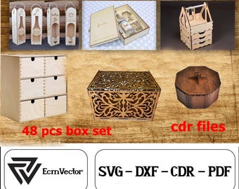 Laser cut Box and Cover Bundle Gift box dxf ,cdr  files laser cut plan 48 Pcs