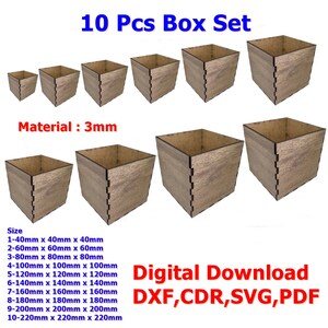 Laser cut Box dxf Svg files laser cut files 10 pcs cdr, dxf,svg files laser cutting files