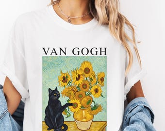 Comfort Colors® Van Gogh Cat Shirt, Vintage Art Tee, Sunflower Cat T-Shirt, Aesthetic Painting Tee, Funny Art Lover Sweatshirt