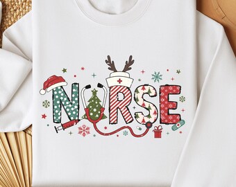 Christmas Nurse Sweatshirt, Xmas letter Doodle Crewneck, Medical Christmas, Healthcare Worker Gift, Nurse Holiday Sweater, RN Christmas Top