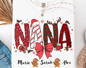 Personalized Grandma Christmas Shirt: Grandkids Names, Comfort Colors