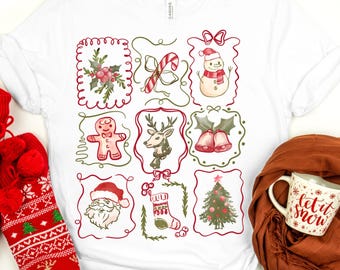 Festive Christmas shirt: Reindeer, Gingerbread & Santa Graphic Sweatshirt,  Cozy Winter Sweater