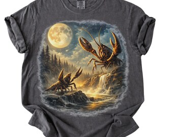Camiseta Comfort Colors® con estampado de cangrejos y luna, camiseta vintage con animales y luna, camiseta retro de los 90, regalo para mamás amantes de los cangrejos, camiseta divertida estilo cajún playero de Luisiana.