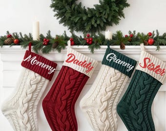 Personalized Family Christmas Stockings, Knitted Stockings With Name,2025 Embroidered Christmas Stocking, Monogram Stocking, Fireplace Decor