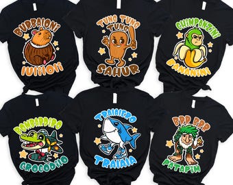 Brainrot Shirt, Funny Italian Brainrot Kids Adult Meme tShirt Halloween Birthday Christmas Gift, Tralalero Tralala, Tung Tung tung Sahur Tee
