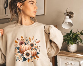 Pumpkin Sweatshirt, Boho Pumpkin Fall Sweatshirt, Patchwork Pumpkin Sweater, Cute Autumn Sweatshirt, Fall Harvest Shirt, Pumpkin Patch