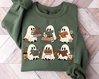 Halloween Book Shelf Sweatshirt, Reading Tee Book Lover Gift Reading Book Comfort Colors Shirt Ghost Reader Tee Literature, Boo Sweatshirt