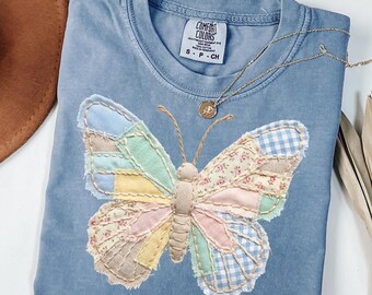 Comfort Colors® Faux Patchwork Butterfly Shirt, Spring Butterfly Shirts, Easter Shirts for Women, Floral Spring Patchwork, Gifts for Her