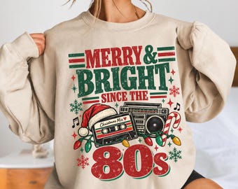 Merry Bright Since The 80s Comfort Colors Shirt, Retro Christmas VHS Graphic Tee, Vintage Holiday T-Shirt, Nostalgic 80s Christmas Shirt