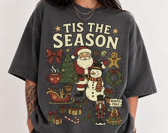 Tis The Season Christmas Sweatshirt, Retro Christmas Crewneck, Cute Holiday Sweater, Christmas Gift for Women, Comfort Colors Xmas Shirt