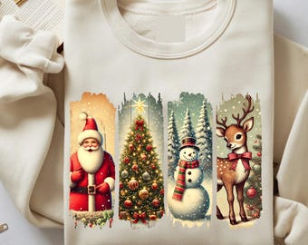 Vintage Christmas Sweatshirt, Retro Santa Reindeer Snowman Shirt, Classic Holiday Crewneck, Nostalgic Christmas Gift, Cozy Winter Sweater