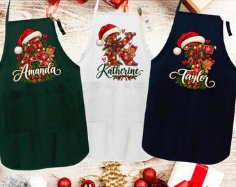 Personalized Christmas Apron, Custom Name Holiday Apron, Christmas Initial Apron, Family Christmas Baking Apron, Custom Xmas Gift