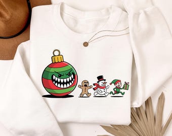 Funny Christmas Santa Sweater, Trendy Chasing Santa Holiday Shirt, Christmas Ornament Chasing Santa Hoodie, Gingerbread Cookie Shirt