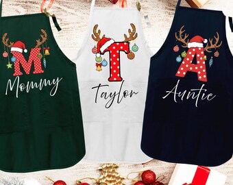 Personalized Christmas Apron, Custom Name Holiday Apron, Family Christmas Apron, Christmas Baking Apron, Matching Xmas Gift for Family
