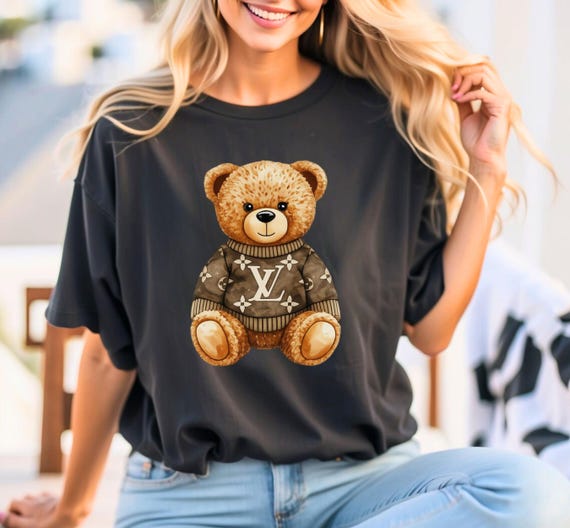 Trendy DTF Faux Teddy Bear Sweatshirt, Preppy Crewneck,Girly Cute Bear Aesthetic Top, Cozy Old Money Pullover,Holiday Graphic Bear Shirt