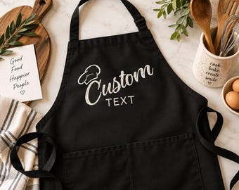 Custom EMBROIDERY Apron, Kitchen Embroidered Apron, Name Aprons with Pocket, Personalized Chef Cooking Apron, for Men & Women Gift,BBQ,Grill