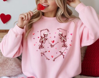 Dancing Skeletons Valentines Day Sweatshirt, Skeleton Couple Shirt, Gothic Valentine Gift, Dead Love Tee, Spooky Valentine, Hearts Skull Top
