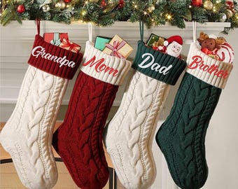Personalized Family Christmas Stockings, Knitted Stockings With Name,2025 Embroidered Christmas Stocking, Monogram Stocking, Fireplace Decor