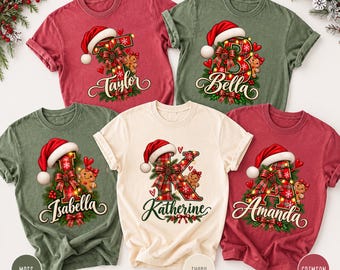 Personalized Christmas Shirt, Custom Name Christmas Tee, Christmas Initial Shirt, Comfort Colors Holiday Shirt, Personalized Xmas Gift