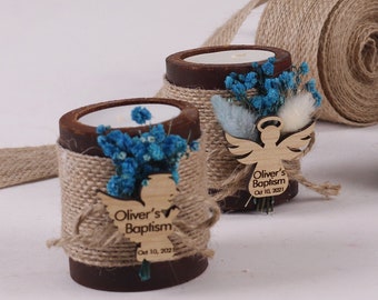 Handmade Baptism Candle Favors, 1st Communion Bulk Favors, Baby Shower Candle, Personalized Tealight Holders, Christening Thank You Favors