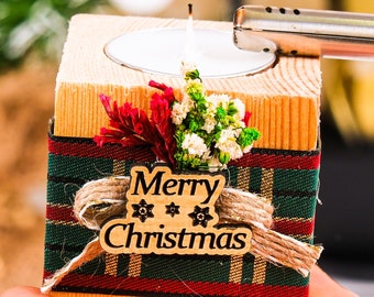 Regalo de Navidad personalizado, detalle de vela navideña, portavelas de madera Noel, felices fiestas, feliz Navidad, regalo de Navidad y Año Nuevo