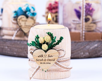 Cadeaux de mariage en vrac pour invités, Cadeaux pour bougies en vrac rustiques, Photophores pour la douche nuptiale, Cadeau de remerciement, Cadeau de mariage en vrac floral en bois