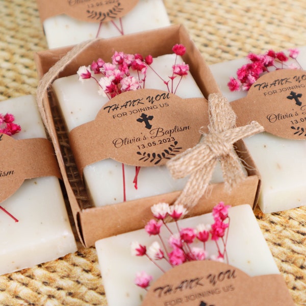 Savon parfumé fait main pour baptême, savon pour la première communion, faveurs de savon pour baby shower en vrac, cadeau de baptême, faveurs de funérailles pour les invités