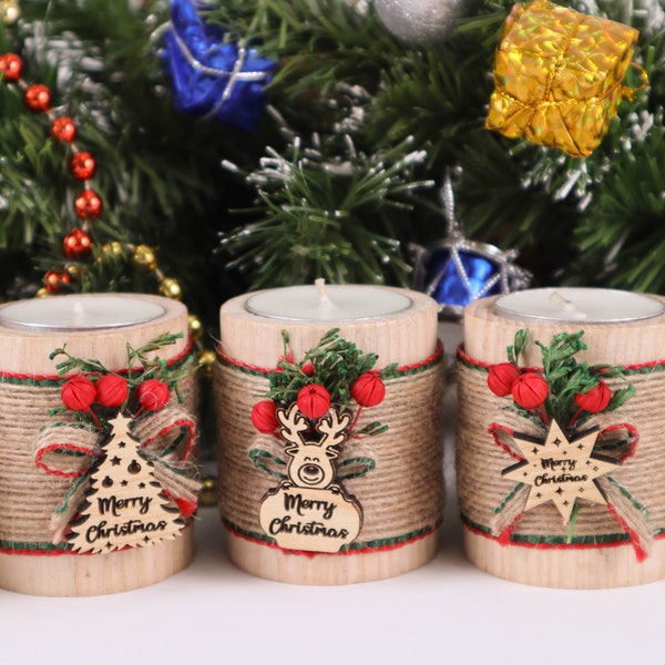 Personalized Christmas Gifts, Christmas Personalized Candle Favor, Christmas Wooden Candle Holder, Happy Holiday Favor, Noel Merry Christmas