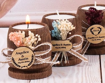 Cadeaux de mariage en vrac pour invités, Cadeaux pour bougies en vrac rustiques, Photophores pour la douche nuptiale, Cadeau de remerciement, Cadeau de mariage en vrac floral en bois